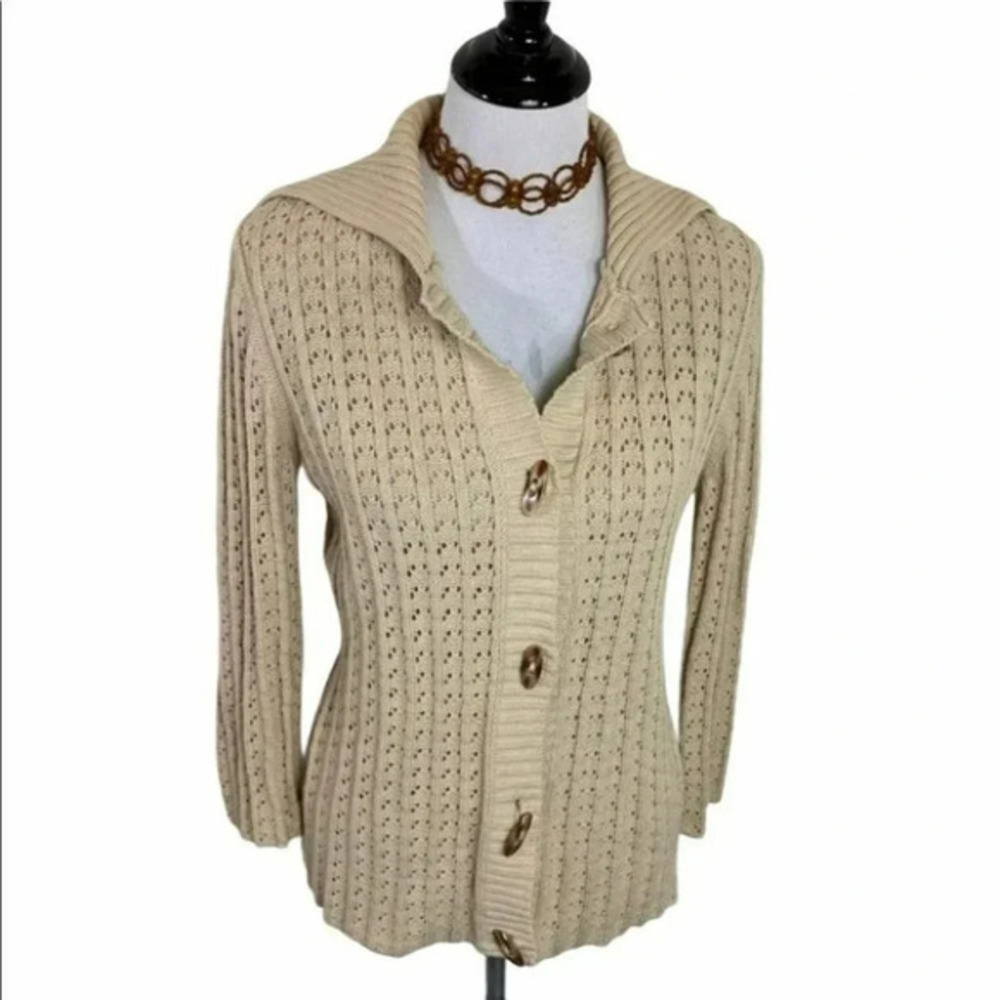 Nautica M tan open knit collared cardigan